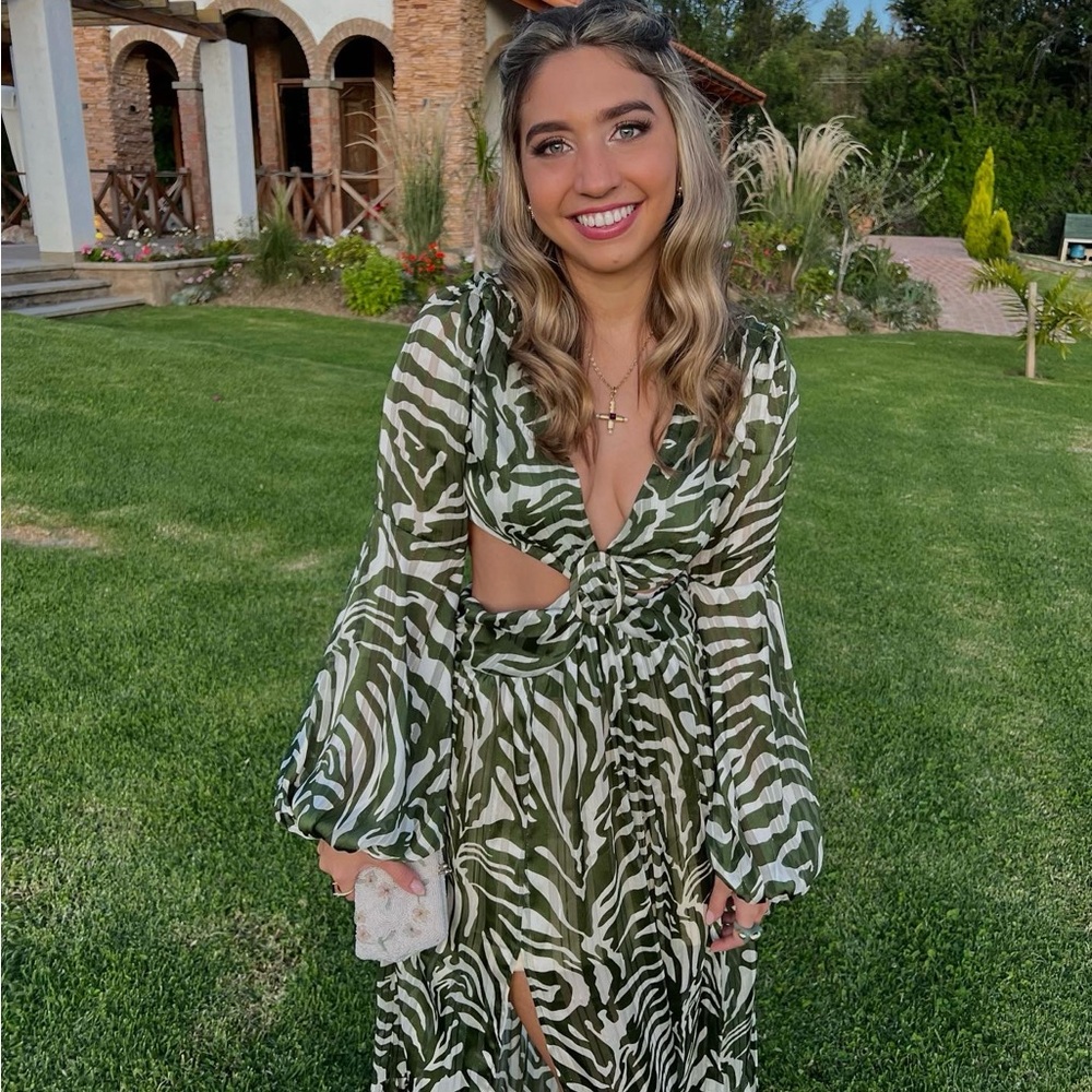 Green Zebra Print Maxi Dress